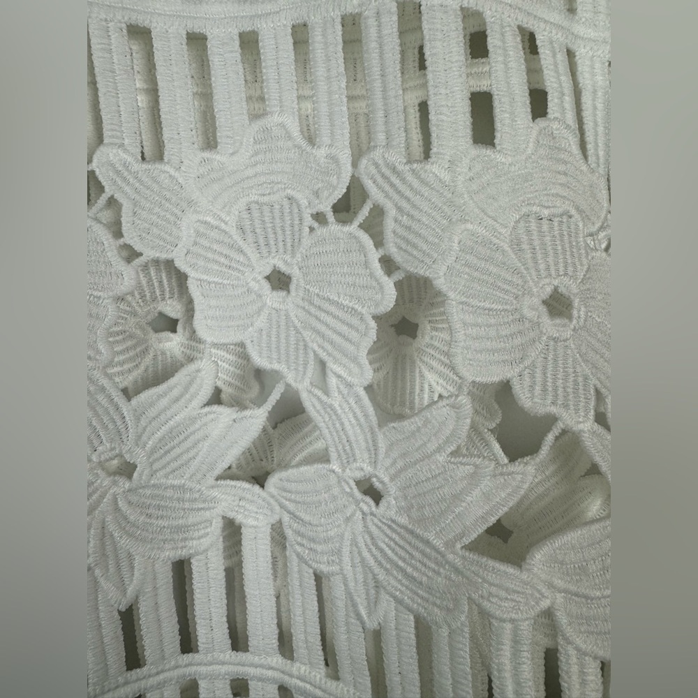 Dolce Cabo Short Sleeve Lace Lattice Top, White, Size Medium - Picture 3 of 9